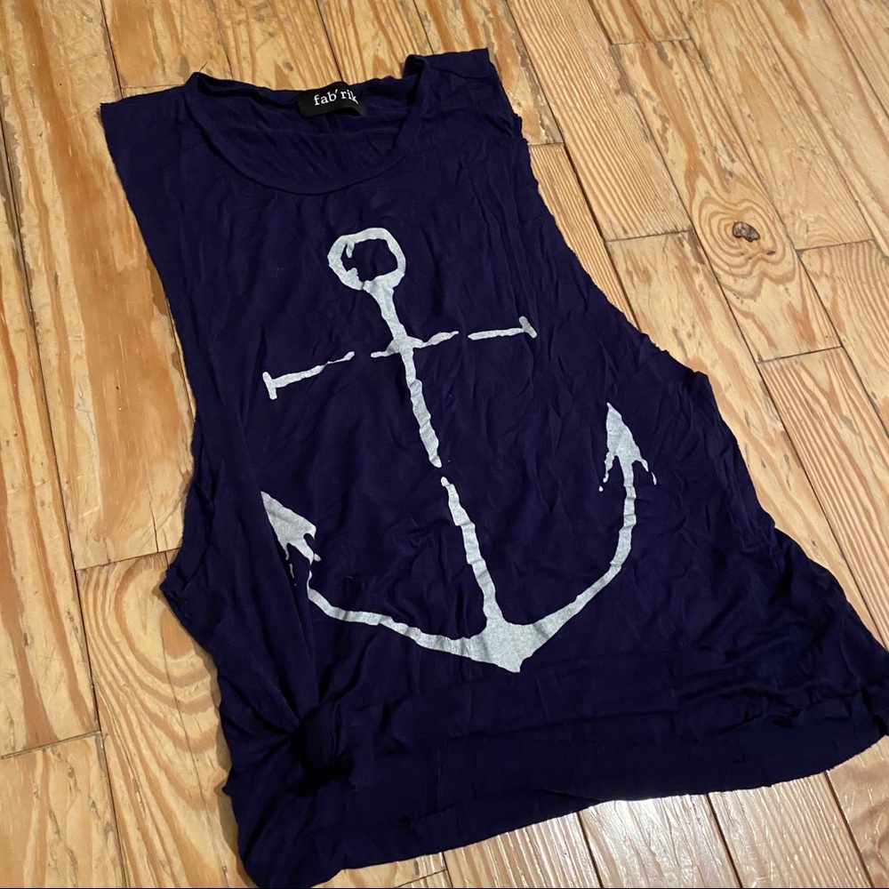 Nautical Raw-Edge Navy Muscle Tank Top - Picture 2 of 6